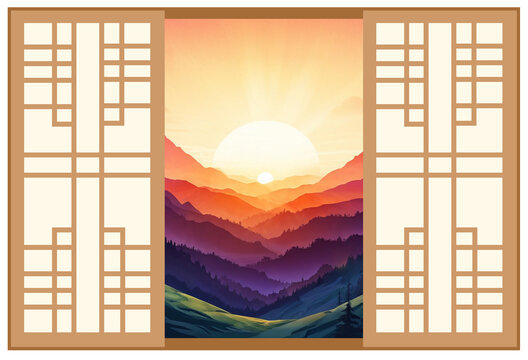 
명절,한국전통,한국명절,설,설날,새해,추석,한가위,소나무,전나무,잔나무,나뭇가지,창호지,창호문,명절배경,수채화,감나무,병풍