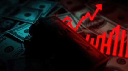 Fototapeta premium Financial growth, highlighted by red charts over US dollar bills