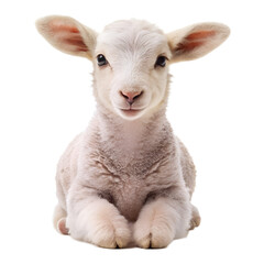 Fototapeta premium Cute Baby Lamb Sitting Farm Animal on Transparent Background