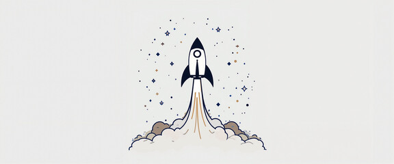 simple advertising background banner illustration with rocket launch   