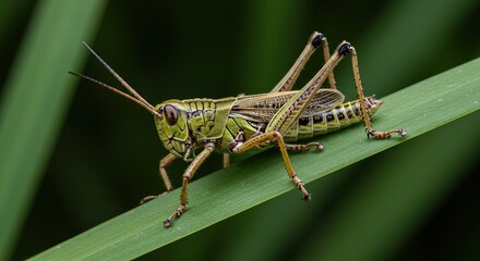 Close up photo of a green grasshopper resting on a leaf in nature macro photography insect wildlife shot on transparent background