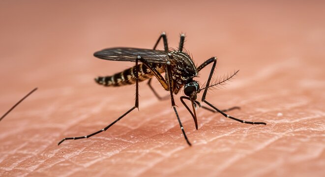 Mosquito close up on skin biting causing itch and disease vector insect pest control needed now wow amazing on transparent background