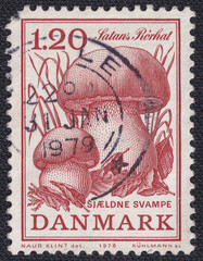 Devils Bolete, Satans mushroom (Boletus satanas) on a 1978 Denmark postage stamp