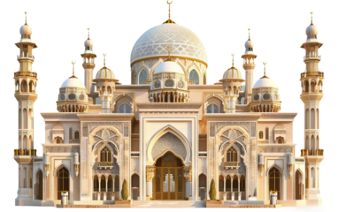 Majestic Islamic Palace Showcasing Intricate Architectural Mastery Isolated on Transparent Background