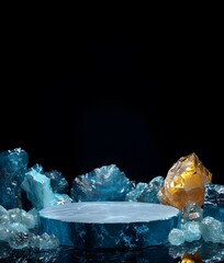 3D stylish podium with precious stones for advertising and promo.