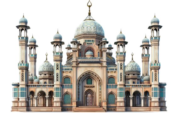 Lavish Royal Islamic Palace with Traditional Artistic Architecture Isolated on Transparent Background