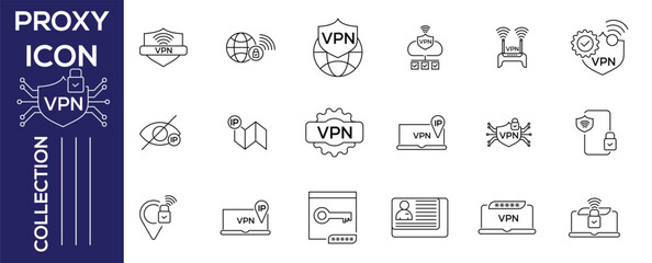 Collection of line art icons related to proxy networks