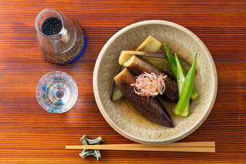 【茄子の煮浸し】暑い夏。よく冷やした茄子の煮浸しと冷酒。