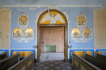 Old Abandoned Palace in Branice with Blue Chapel Interior, Poland