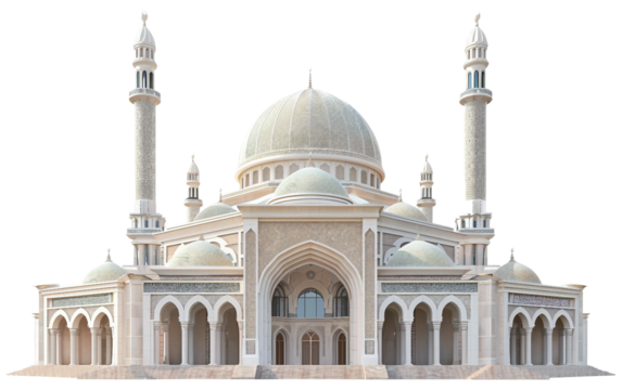 Majestic Mosque Featuring a Large Central Dome as the Focal Point Isolated on Transparent Background