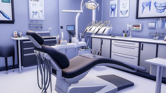 Modern dental clinic setup with a high tech chair tools and equipment emphasizing cleanliness professionalism and advanced technology