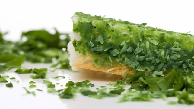 m Macro close up of baguette crust and herbs spilling out from bnh