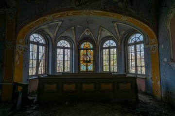 Old Abandoned Palace in Branice with Blue Chapel Interior, Poland