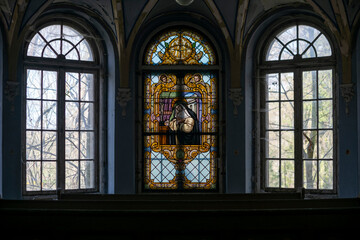 Old Abandoned Palace in Branice with Blue Chapel Interior, Poland