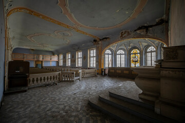 Old Abandoned Palace in Branice with Blue Chapel Interior, Poland