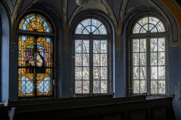 Old Abandoned Palace in Branice with Blue Chapel Interior, Poland