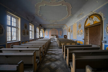 Old Abandoned Palace in Branice with Blue Chapel Interior, Poland