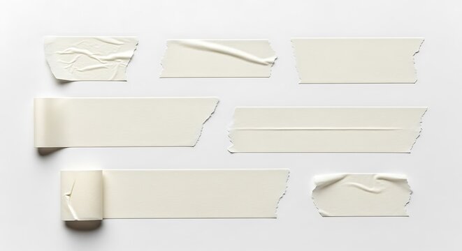 Various Pieces of White Masking Tape on a Clean Background for Crafts and DIY Projects Images Free