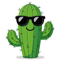 Cute Smiling Cactus Wearing Sunglasses &ndash; Funny Cartoon Plant Character Line Art Graphic