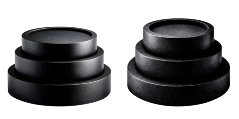 Elegant black metallic three-tiered podiums isolated on transparent background, perfect for product displays and modern presentations
