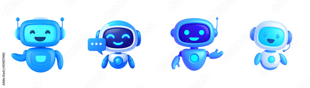 Poster happy 3d chatbot robot character bundling pack – friendly ai assistant