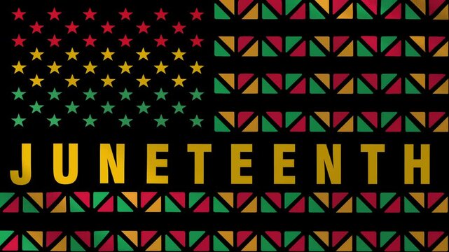 Animation Juneteenth freedom day flag waving in US flag style with African pattern. waving flag animated background. Freedom and Emancipation day