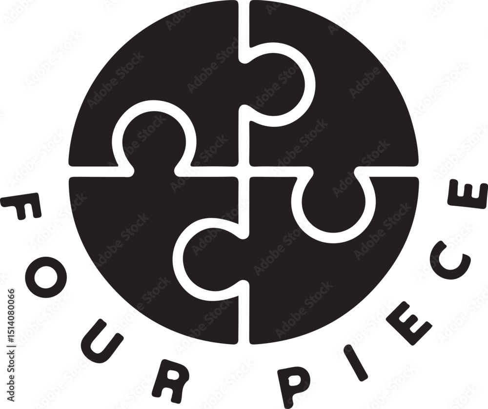Poster round puzzle logo design four interlocking pieces in a circular arrangement for branding