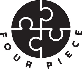 Round puzzle logo design four interlocking pieces in a circular arrangement for branding