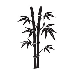 Obraz premium Bamboo Stalks and Leaves Illustration in Black and White Silhouette Style Asian Inspired Design silhouette