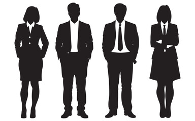Group of Business People Standing Together in Formal Attire Represented in a Clean Silhouette Style silhouette