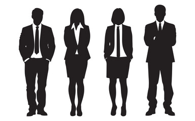 Group of Business People Standing Together in Formal Attire Represented in a Clean Silhouette Style silhouette