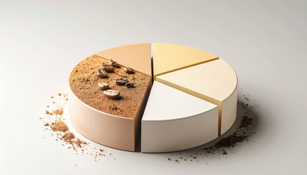 Global Coffee Consumption Infographic: Five-Segment Beige and Brown Pie Chart on Gray Background - Powered by Adobe