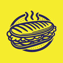 Panini Sandwich Logo Design with Colorful and Single Line.eps
