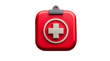 Obraz premium Red First Aid Kit Icon 3D Render Medical Healthcare App Symbol