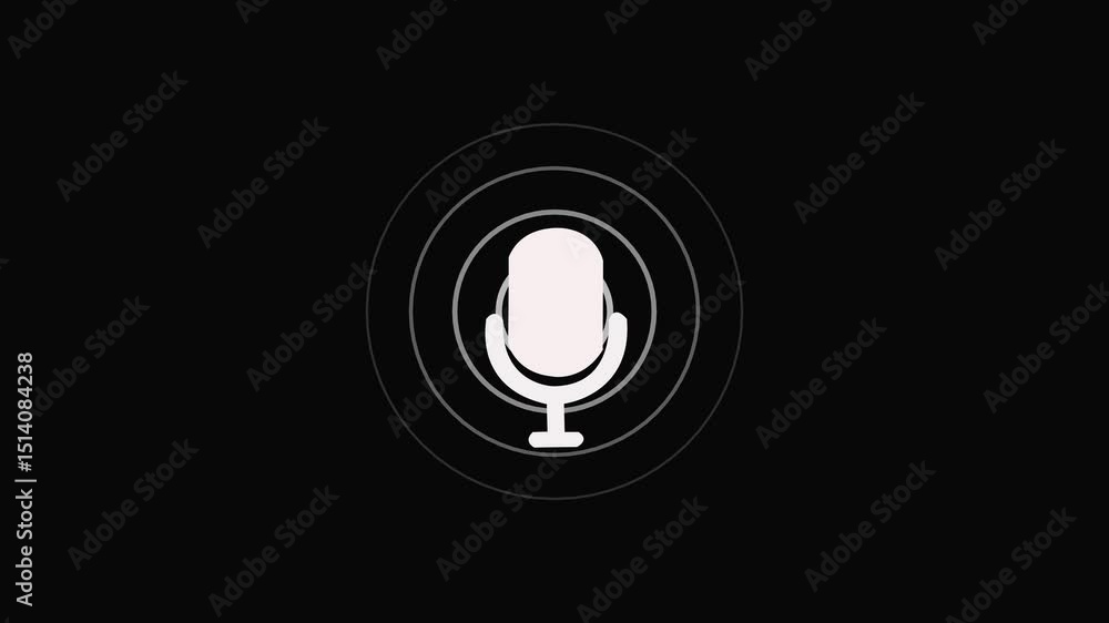 Poster voice recording and broadcast mic microphone icon animation .white color microphone icon and white c