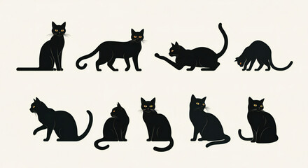 Collection of Black Cat Silhouettes in Various Poses