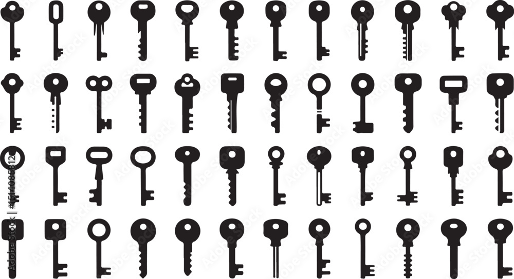 Poster high quality silhouette key icon set a comprehensive collection of diverse key designs for graphic d
