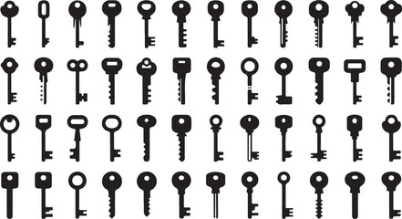 High quality silhouette key icon set a comprehensive collection of diverse key designs for graphic design projects