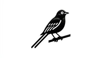Obraz premium Minimalist Black and White Bird Perched on a Branch Vector Illustration for Nature Wildlife