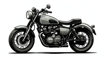 Detailed illustration of a classic, retro motorcycle