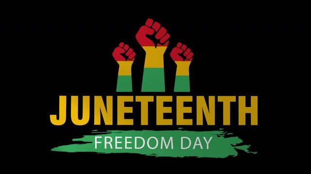Juneteenth Freedom Day flag waving animation with Powerful raised fist hand animation. animated background video for Symbol of freedom and justice. African American History