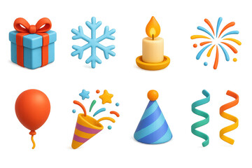 Holiday celebration icons set – 3d, festive decorations and party essentials