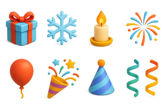 Holiday celebration icons set – 3d, festive decorations and party essentials