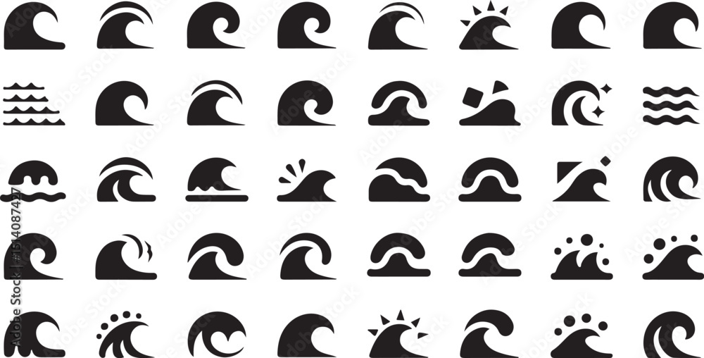 Poster high quality wave icon set for websites and applications featuring various styles of wave icons desi