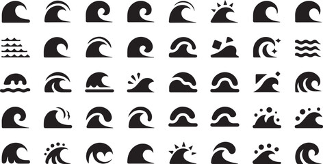 High quality wave icon set for websites and applications featuring various styles of wave icons designed using helvetica and courier fonts