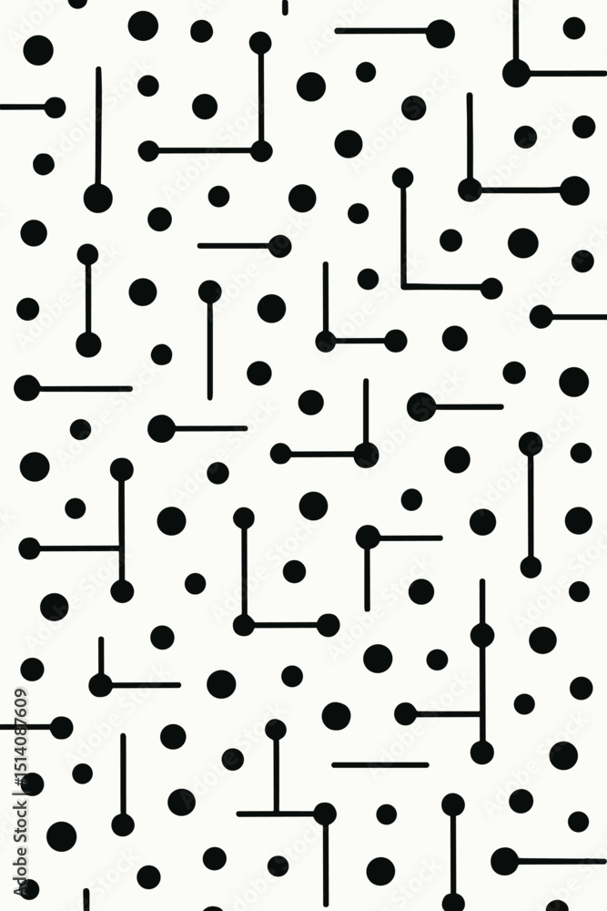 Poster monochrome seamless pattern with geometric dots and lines. abstract black and white vector backgroun