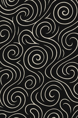 Abstract spiral swirl seamless pattern vector illustration. Hand-drawn monochrome texture. Elegant decorative black and white background design. Ornamental flowing lines for modern art projects.