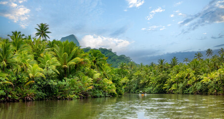 Kayaking the Fa'aroa River estuary, Raiatea, French Polynesia, South Pacific