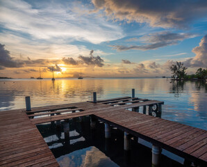 Pearl farm on Taha'a island, French Polynesia, South Pacific. The neighbour island of Bora Bora can...