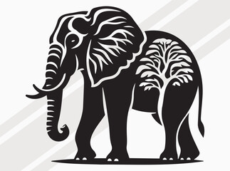 Fototapeta premium Majestic Elephant Silhouettes, Elephant SVG, Elephant With Wild Pattern SVG with African Trees for Wildlife and Nature